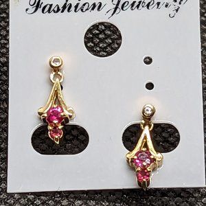 Rose Spinel and Gold Earrings 14k Delicate and Cute